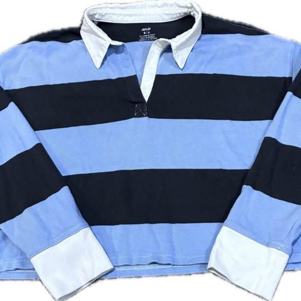Aerie Striped Rugby Cropped Polo Shirt Size Medium Aport Preppy